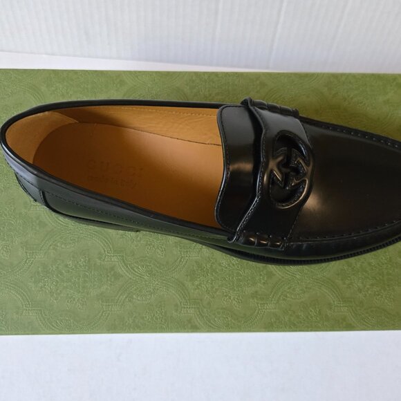 NIB Gucci Millennial Ribot interlocking G black leather loafers- G 10.5 US 11.5 - Picture 6 of 10